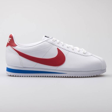 Nike Classic Cortez Deri beyaz, kırmızı ve mavi spor ayakkabı