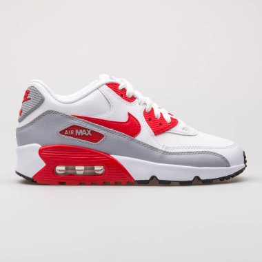 Nike Air Max 90 Deri beyaz, gri ve kırmızı spor ayakkabı