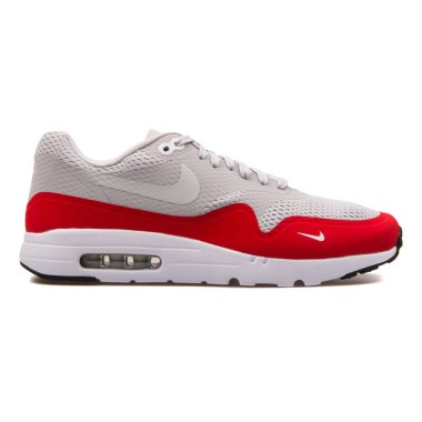Nike Air Max 1 Ultra Essential gri ve kırmızı spor ayakkabı