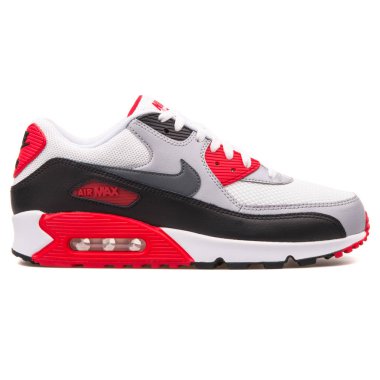 Nike Air Max 90 Essential beyaz, siyah, gri ve kırmızı spor ayakkabı
