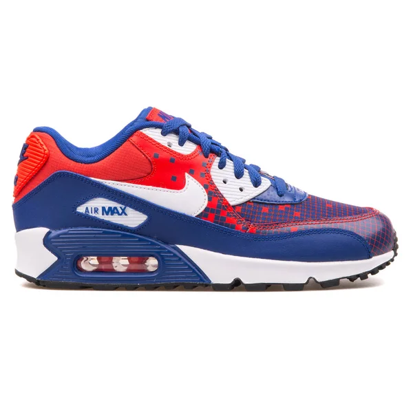 Nike Air Max 90 Premium Örgü mavi, kırmızı ve beyaz spor ayakkabı — Stok fotoğraf