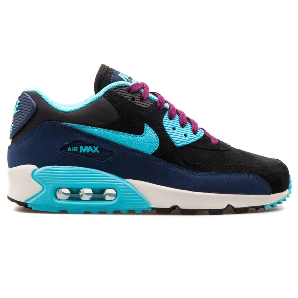 Nike Air Max 90 δέρμα μαύρο, μπλε και βαθυγάλαζο αθλητικά παπούτσια — Φωτογραφία Αρχείου