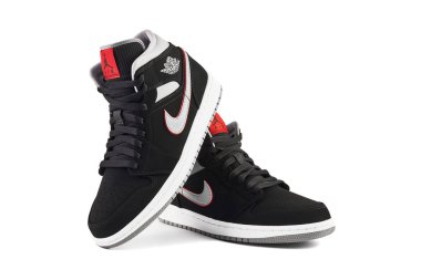 Nike Air Jordan 1 Orta siyah, gri, kırmızı ve beyaz spor ayakkabılar