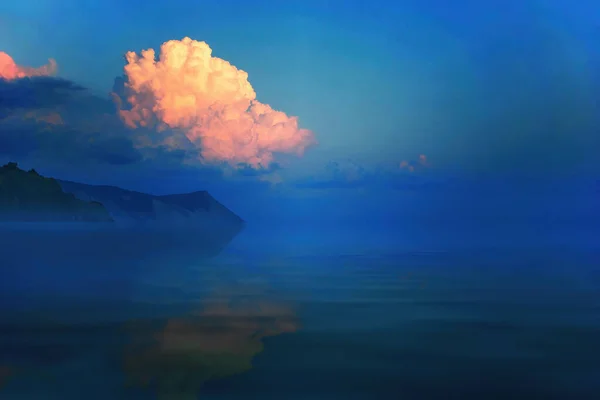 夕日がオレンジ色の積雲の海の波を設定します 石の海岸だ 曇った劇的な空 美しい夕日の背景 — ストック写真