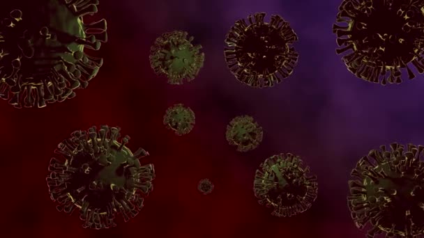 Coronavirus Covid19 Hintergrund Bakterien Pandemie Grün Auf Rot Violett Dunkel — Stockvideo