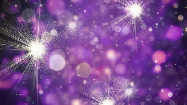 Purple Background Stars Rays Glowing Lights Natural Light Bokeh Holiday — Stock Photo, Image