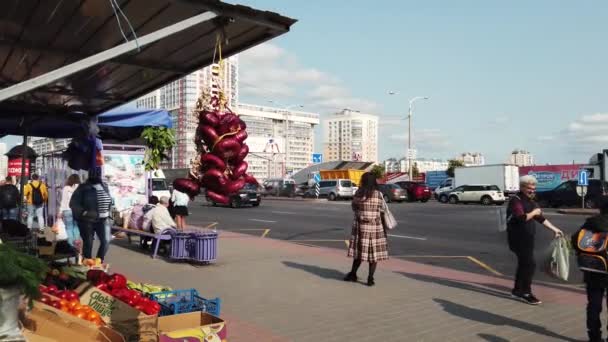 민스크 벨라루스 정류장 2020 고열적 인플루엔자가 사람들이 야채가 칸막이 걷는다 — 비디오
