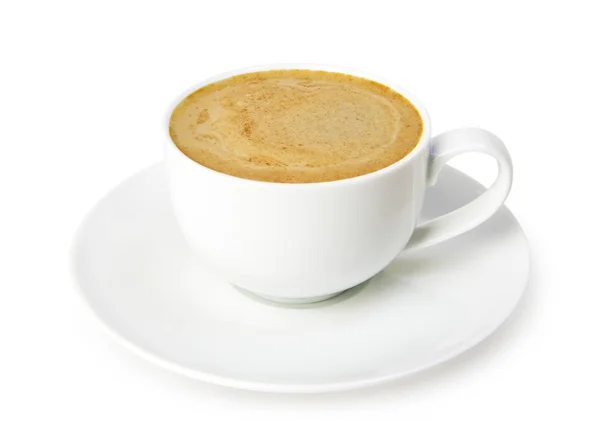 咖啡咖啡在白色杯子和碟子隔离在白色背景 — 图库照片