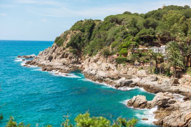 Mavi deniz sahil hattı kum taş Beach Akdeniz doğa arka plan