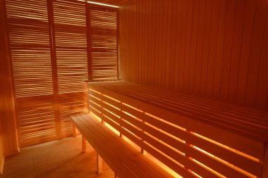 Küçük ev Ahşap sauna iç. Ahşap banklar