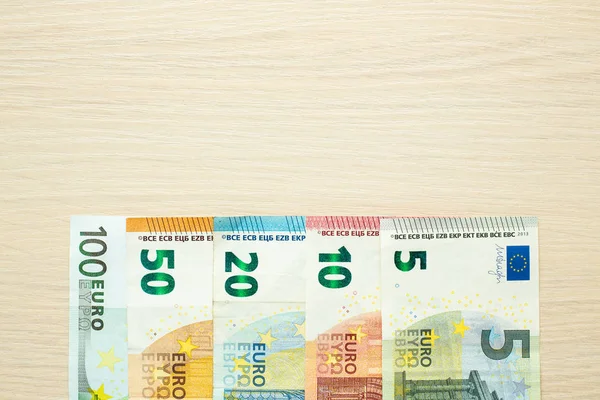 Billets Euros Sur Table Vue Dessus Espace Copie — Photo