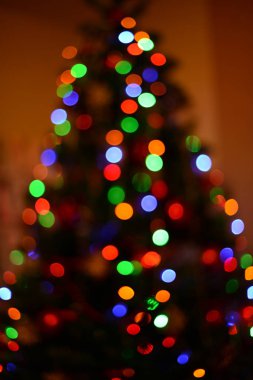 Çok renkli bulanık siluet Noel ağacı bokeh. Arka plan