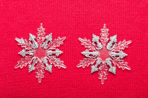 Christmas Snowflakes Red Knit Background Top View Copy Space — Stock Photo, Image