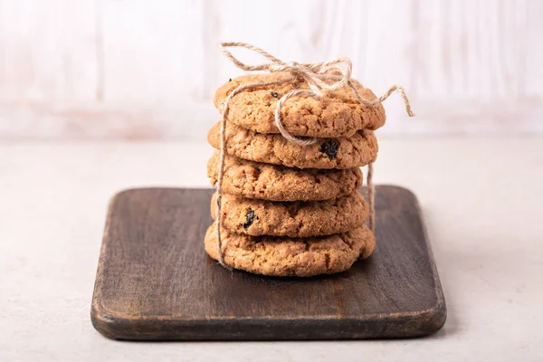 Stack Oatmeal Cookies White Wooden Background Homemade Bakery Healthy Food — Stock Photo, Image