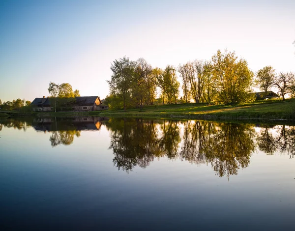 Hermosa Reflexión Del Árbol Lago Soleado Día Primavera Colores Otoño — Foto de Stock