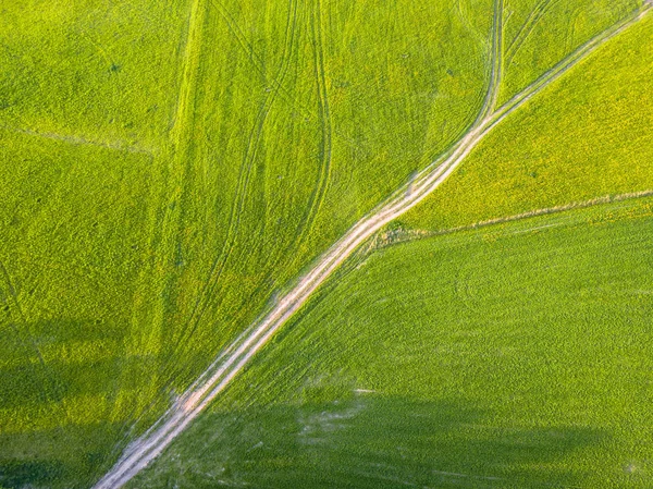 Drone Photo Road Fields Colorful Early Spring Countryside Village Surrounded — Stock Photo, Image