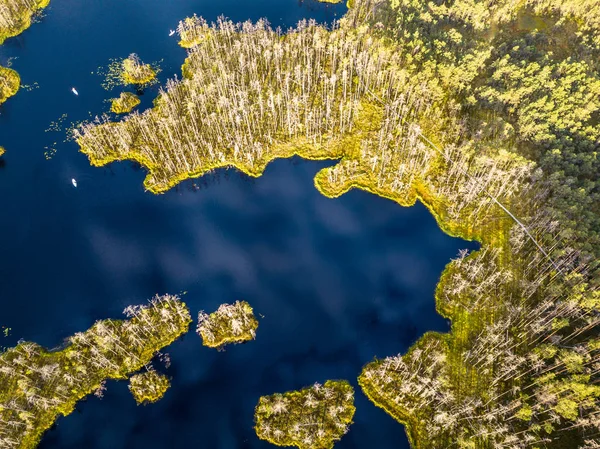 Drone Foto Colorido Páramo Principios Verano Amanecer Con Nubes Reflejándose — Foto de Stock