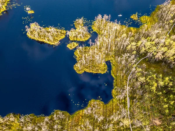 Moody Drone Photo Colorful Moorland Early Summer Sunrise Clouds Reflecting — Stock Photo, Image