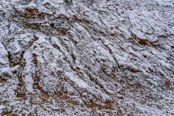 Vista Perto Areias Com Pequena Geada Inverno Neve Sobre Eles — Fotografia de Stock