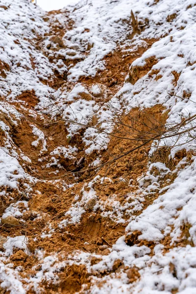 Closeup View Sands Little Winter Frost Snow Them — Stock Photo, Image