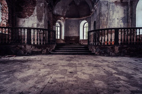 Inside Interior of an old Abandoned Church in Latvia, Galgauska - light Shining Through the Windows, Post Apocalyptic, Desaturated Vintage Look