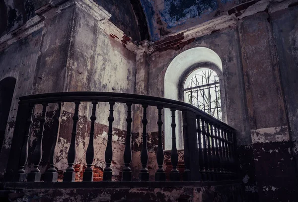 Interior Old Abandoned Church Latvia Galgauska Light Shining Windows Post — Stock Photo, Image