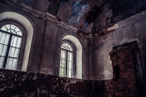 Interior Old Abandoned Church Latvia Galgauska Light Shining Windows Post — Stock Photo, Image