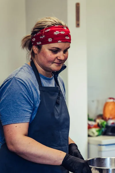 Female Chef Taking a Break from Meal Preparation - Frustrated, Worried, Concept of a Hard Working Person, Vintage Film Look