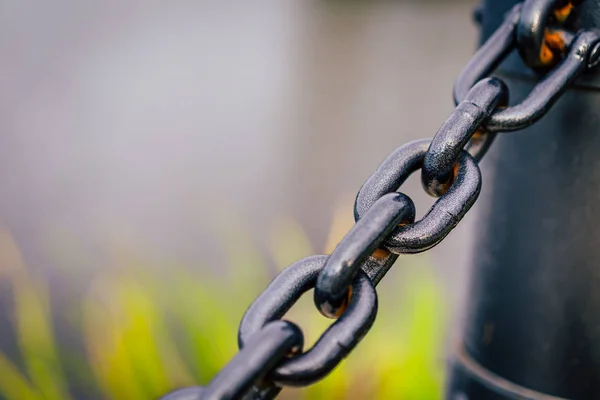 Closeup view of Metal Chain in the Park - Colorful Look with Blurred Background, Autumn day