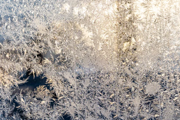 Крупним Планом Фото Деталей Hoarfrost Вікні Сонячний Зимовий День Абстрактний — стокове фото