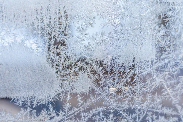 Φωτογραφία Closeup Λεπτομέρειες Στο Παγετός Στο Παράθυρο Μια Ηλιόλουστη Μέρα — Φωτογραφία Αρχείου