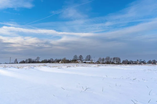 Paysage Campagne Vide Dans Une Journée Ensoleillée Hiver Avec Neige — Photo