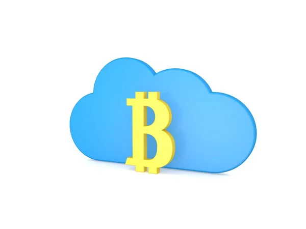 Símbolo Bitcoin Nuvem Fundo Branco Renderizar Ilustração — Fotografia de Stock
