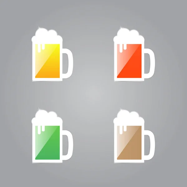 Verres Brillants Bière Sur Fond Gris Illustration Vectorielle — Image vectorielle