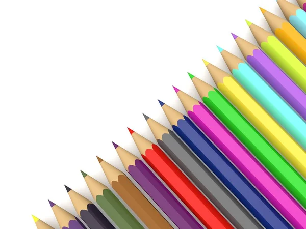 Creioane Colorate Luminoase Fundal Alb Ilustrare Redare — Fotografie, imagine de stoc