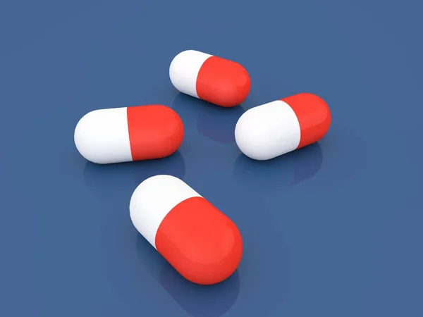 Comprimidos Medicinales Sobre Fondo Azul Ilustración Renderizado — Foto de Stock
