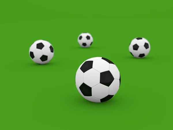 Pelotas Fútbol Sobre Fondo Verde Renderizado — Foto de Stock