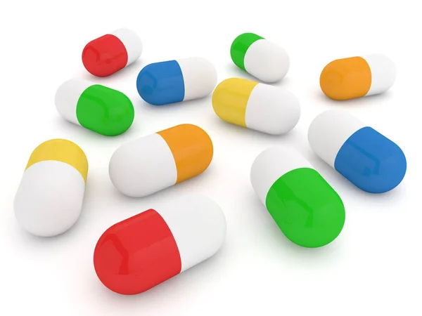 Pastillas Color Sobre Fondo Blanco Ilustración Renderizado — Foto de Stock