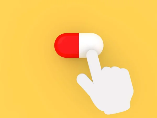 Handcursor Drückt Punkte Auf Eine Medizinische Pille Darstellung — Stockfoto