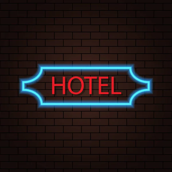 Neonový Nápis Hotelu Cihlovou Zeď Vektorové Ilustrace — Stockový vektor