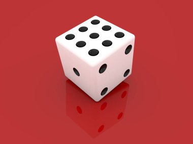 Beyaz kırmızı bir arka plan üzerinde zar. 3D render illüstrasyon.