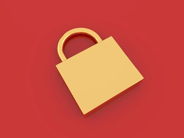 Padlock Gold Red Background Render Illustration — Stock Photo, Image