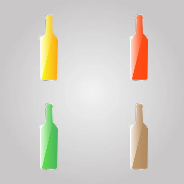 Bottiglie Vetro Colorato Lucido Sfondo Grigio Illustrazione Vettoriale — Vettoriale Stock