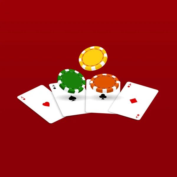 Jugar Las Cartas Fichas Casino Ilustración Vectorial — Vector de stock