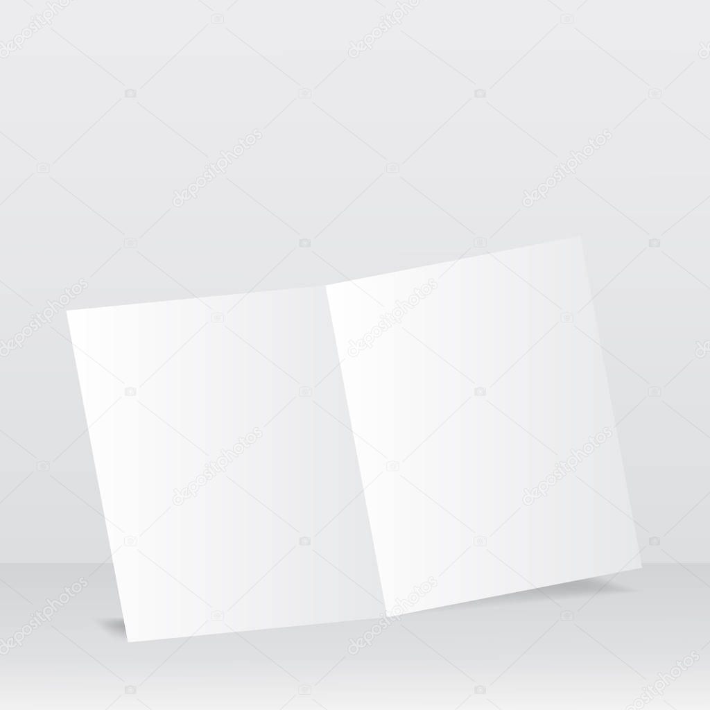 Open blank white booklet on a gray background. Vector illustration .