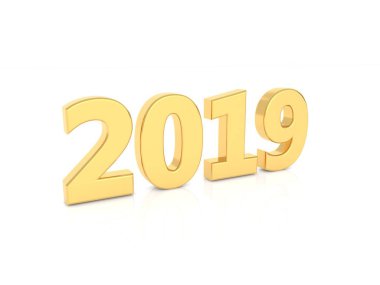 2019 - beyaz bir arka plan üzerinde altın numaraları. 3D render illüstrasyon.