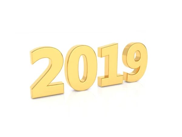 2019 Gold Numbers White Background Render Illustration — Stock Photo, Image
