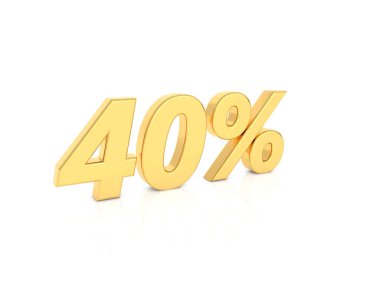 beyaz bir arka plan üzerinde % 40 altın numarası. 3D render illüstrasyon