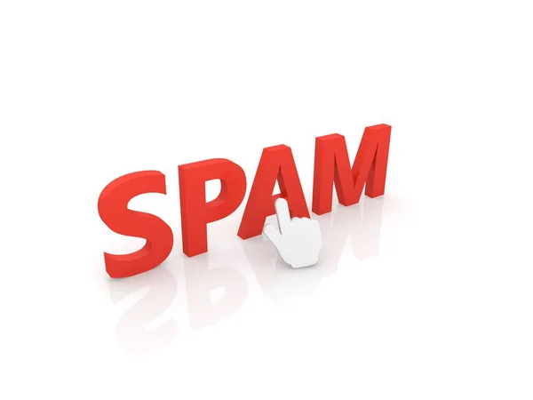 Handcursor Zeigt Auf Spam Darstellung — Stockfoto