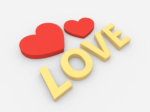 Two Hearts Inscription Love White Background Render Illustration — Stock Photo, Image